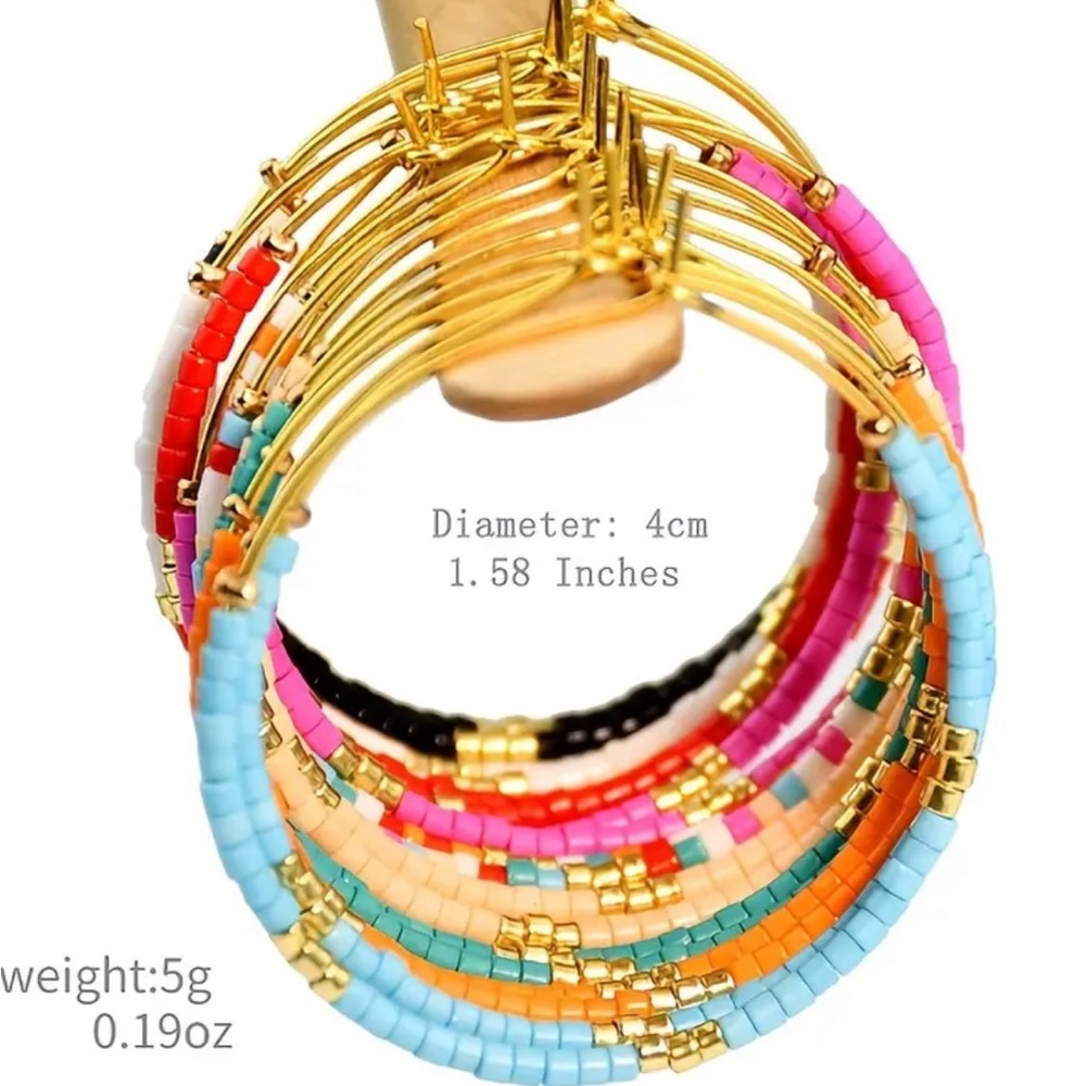 Colorful Rice Bead Hoop Earrings - Picture 2 of 2